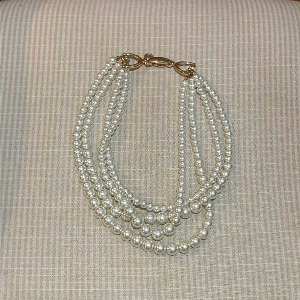 Triple Strand Pearl Necklace with Gold Clasp